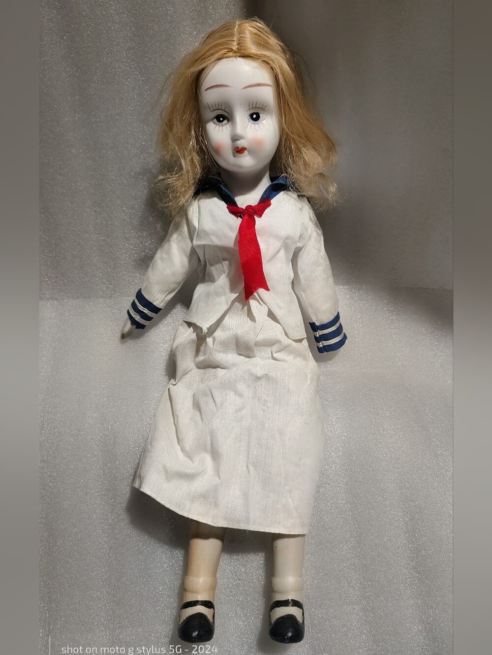 Vintage Walda Porcelain Sailor Doll Blonde Navy Uniform Taiwan Collectible